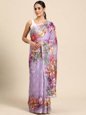 Women'S Cotton Silk Floral Print Saree 2