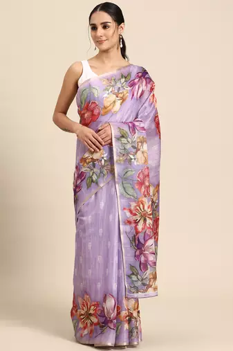 Women'S Cotton Silk Floral Print Saree
