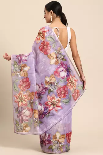 Women'S Cotton Silk Floral Print Saree