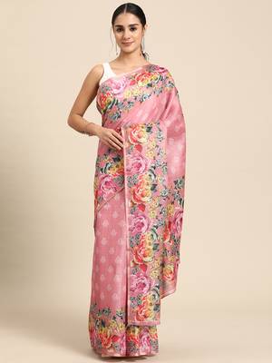 Women'S Cotton Silk Floral Print Saree 2