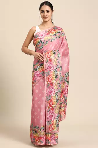 Women'S Cotton Silk Floral Print Saree