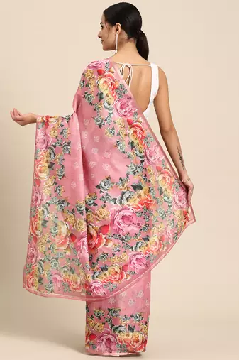 Women'S Cotton Silk Floral Print Saree