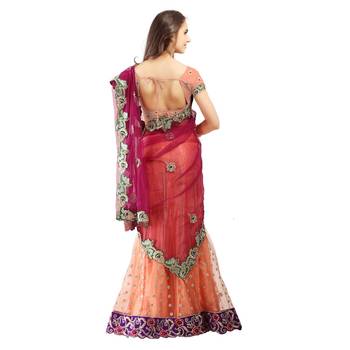   Orange Embroidered Net Saree With Blouse 3