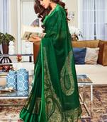 Green Foil Printed Chiffon Saree With Blouse Piece