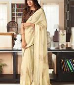 Off White Foil Printed Chiffon Saree With Blouse Piece