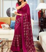 Magenta Foil Printed Chiffon Saree With Blouse Piece