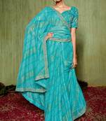 Sky Blue Bandhani Print Chiffon Bollywood Saree With Blouse Piece