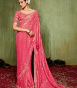Pink Bandhani Print Chiffon Bollywood Saree With Blouse Piece