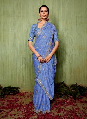 Blue Bandhani Print Chiffon Bollywood Saree With Blouse Piece 1