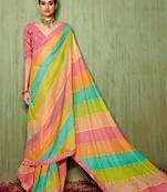 Moulticolor Bandhani Print Chiffon Bollywood Saree With Blouse Piece