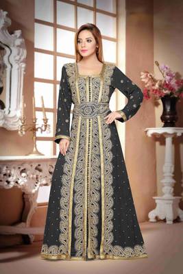 Black color Full Sleeves Handmade Moroccan Kaftan with hijjab 1