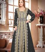 Black color luxurious Full Sleeves Handmade Moroccan Kaftan with hijjab