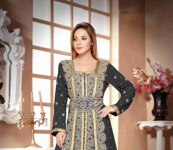 Black color Full Sleeves Handmade Moroccan Kaftan with hijjab 2