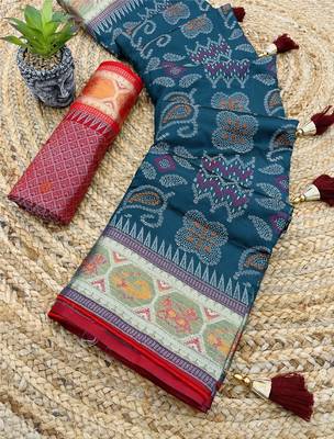 Korams Design Rama Patola Faux Banarasi Silk Saree With Blouse For Women 2