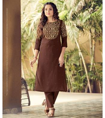 Designer Muslin Brown Color Solid And Ajrakh  Printed Kurta 1