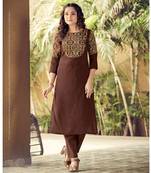 Designer Muslin Brown Color Solid And Ajrakh  Printed Kurta