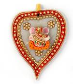 Gold Painted Lord Ganesha Idol On Leaf In Marble Diwali Special Gift 382