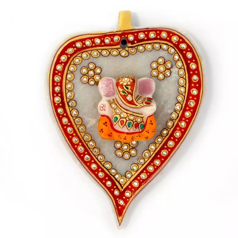 Gold Painted Lord Ganesha Idol On Leaf In Marble Diwali Special Gift 382