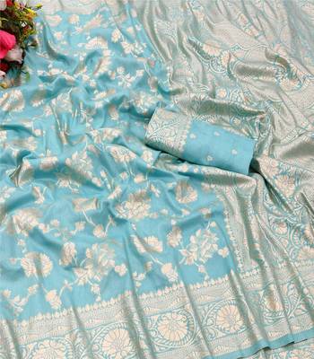 Design Firozi Faux Banarasi Silk Blend Saree With Blouse For Women 2
