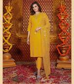 Yellow silk heavy v neck embroidery full stitched ceremonial suits