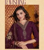 Wine silk heavy v neck embroidery full stitched ceremonial suits