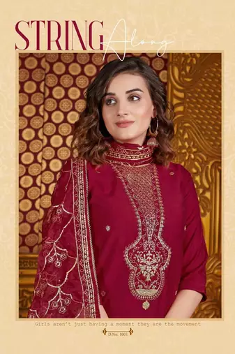 Red silk heavy v neck embroidery full stitched ceremonial suits