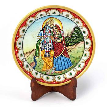Gold Minakari Marble Radha Krishna Beautiful Plate Diwali Gift 396 1