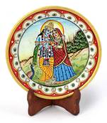 Gold Minakari Marble Radha Krishna Beautiful Plate Diwali Gift 396