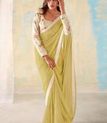 Olive Georgette Party Wear Saree With Unstitched Blouse Piece