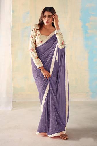 Lavender Georgette Party Wear Saree With Unstitched Blouse Piece