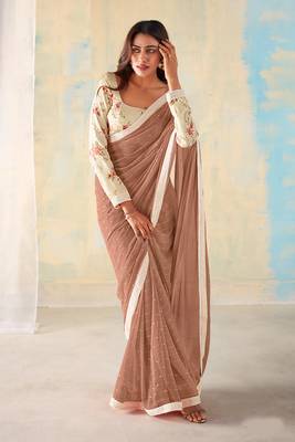 Brown Georgette Party Wear Saree With Unstitched Blouse Piece 1