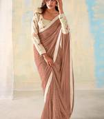 Brown Georgette Party Wear Saree With Unstitched Blouse Piece