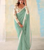 Light Green Georgette Party Wear Saree With Unstitched Blouse Piece