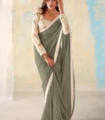 Grey Georgette Party Wear Saree With Unstitched Blouse Piece