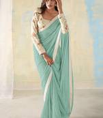 Blue Georgette Party Wear Saree With Unstitched Blouse Piece
