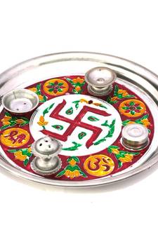 Meenakari Shubh Laabh Designer Swastik Pooja Thali Deepawali Gift 415
