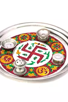 Meenakari Shubh Laabh Designer Swastik Pooja Thali Deepawali Gift 415