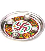 Meenakari Shubh Laabh Designer Swastik Pooja Thali Deepawali Gift 415