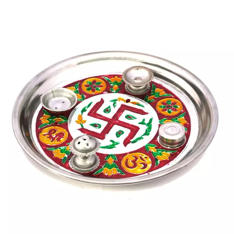 Meenakari Shubh Laabh Designer Swastik Pooja Thali Deepawali Gift 415