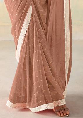 Brown Georgette Party Wear Saree With Unstitched Blouse Piece 4
