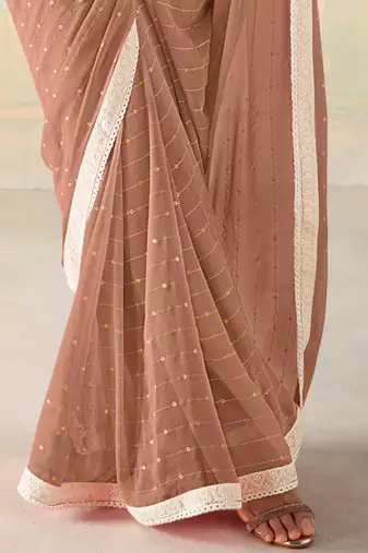 Brown Georgette Party Wear Saree With Unstitched Blouse Piece