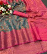 KORAMS DESIGN RAMA BANARASI SILK BLEND SAREE WITH BLOUSE FOR WOMEN