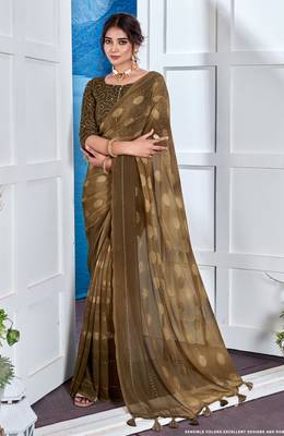 Brown Georgette Party Wear Saree With Blouse Piece 1