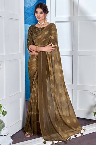 Brown Georgette Party Wear Saree With Blouse Piece