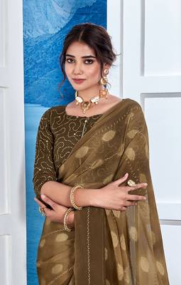 Brown Georgette Party Wear Saree With Blouse Piece 3