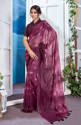 Purple Georgette Party Wear Saree With Blouse Piece 1