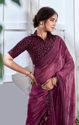 Purple Georgette Party Wear Saree With Blouse Piece 2