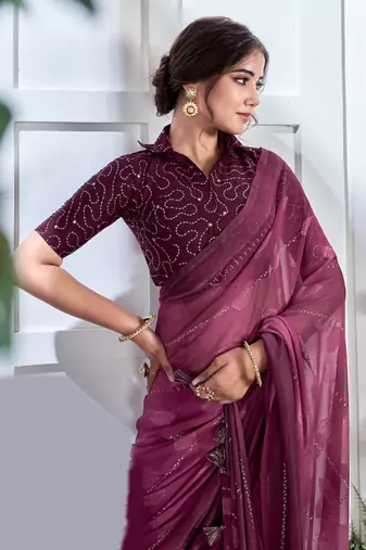 Purple Georgette Party Wear Saree With Blouse Piece