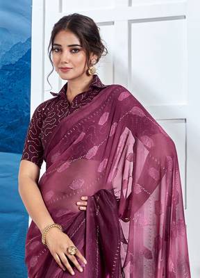 Purple Georgette Party Wear Saree With Blouse Piece 3