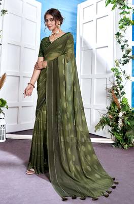 Green Georgette Party Wear Saree With Blouse Piece 1